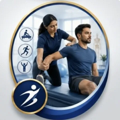 A physiotherapist guiding a patient through a stretching exercise