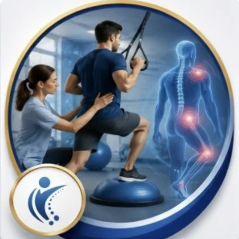 A patient doing a supported rehabilitation exercise with a therapist